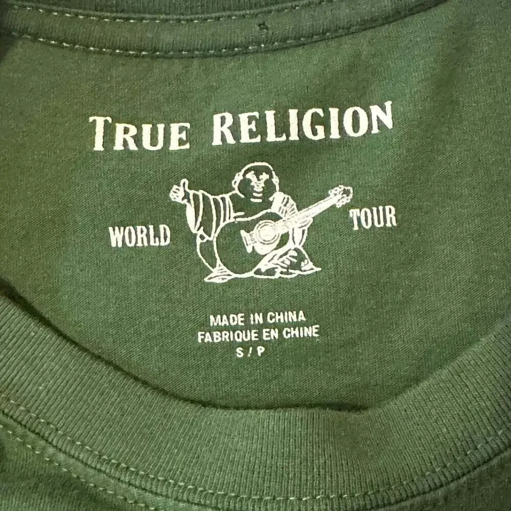 True Religion Men's Long Sleeve Barcode Tee Southbay Steel Green Small